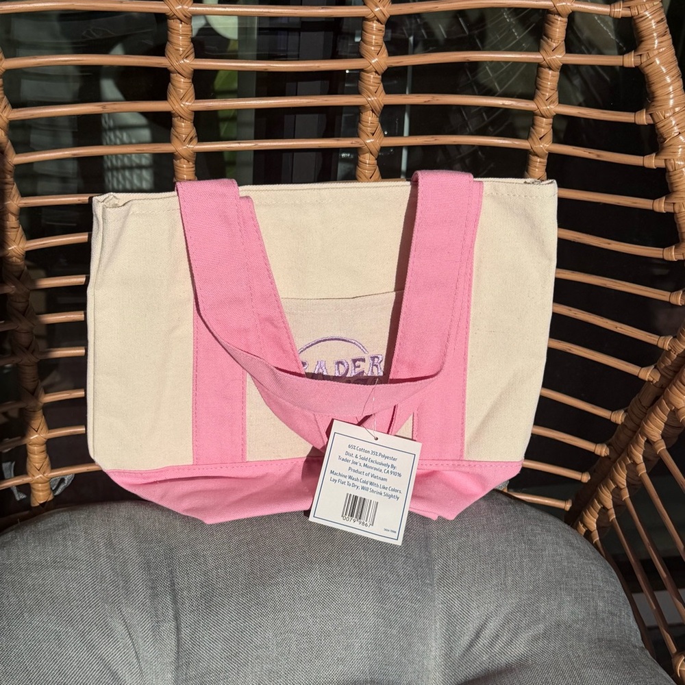 Trader Joe’s Mini Canvas Tote Bag | Pastel Pink - Picture 3 of 3